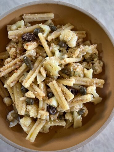 caserecce pasta faella with cauliflower anchovies capers pine nuts