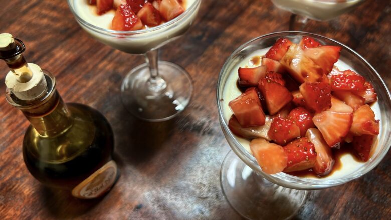 panna cotta with strawberries and traditional balsamic vinegar