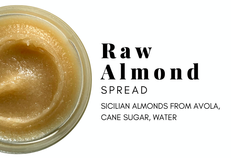 Raw Almond spread Sicilian almonds from Avola, cane sugar, water