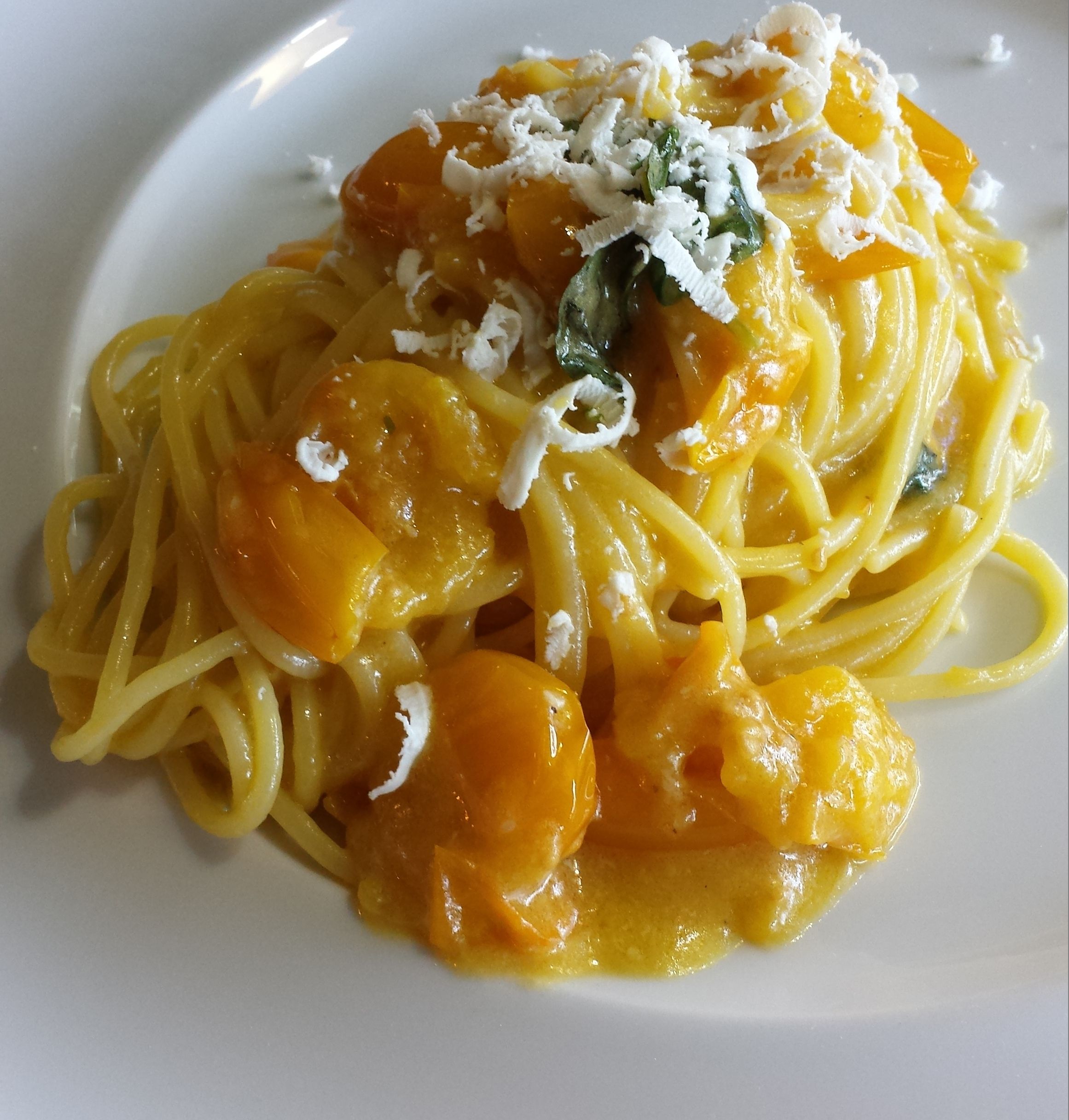 Spaghettini with Yellow Tomatoes & Colatura