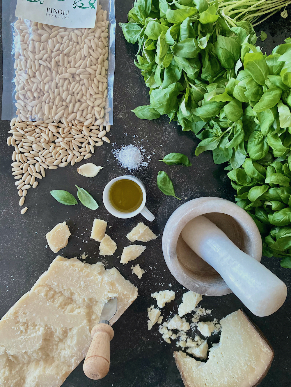 Pesto Genovese Basil Pine nuts Pecorino Parmigiano handmade mortar pestle