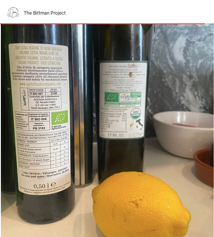 Real extra virgin olive oil discussion on Bittman