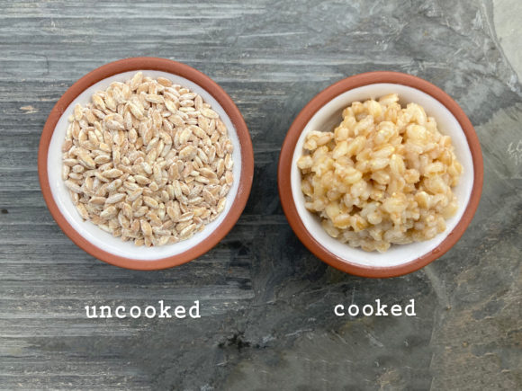 Monoccocum farro cooked and uncooked