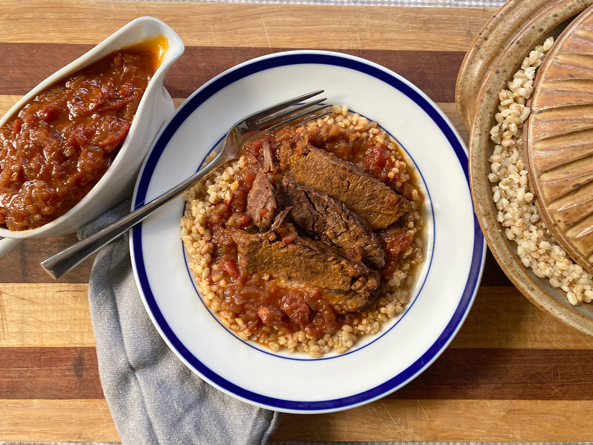 mediterranean brisket sun dried tomatoes with farro