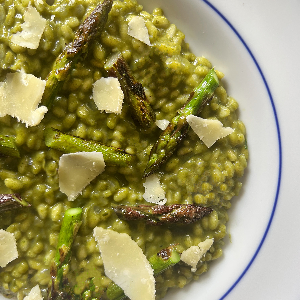 green vialone nano risotto with asparagus and cheese