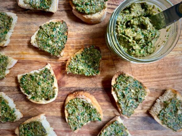 anchovy pesto alla cetarese from the amalfi coast crostini