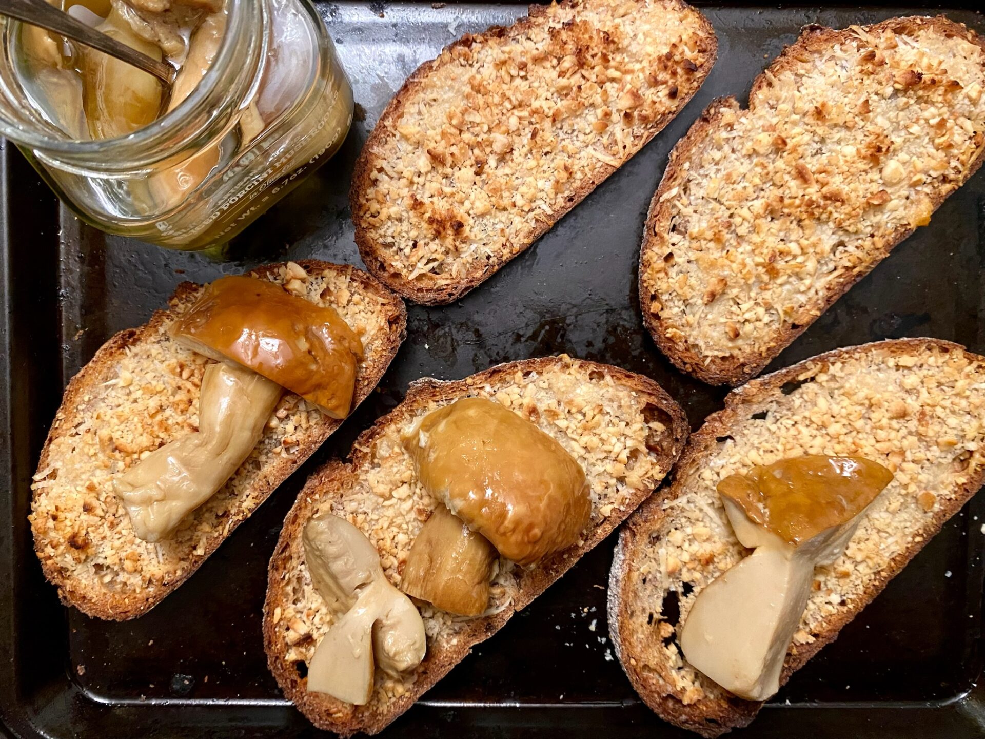 porcini mushrooms hazelnut cheese crostini