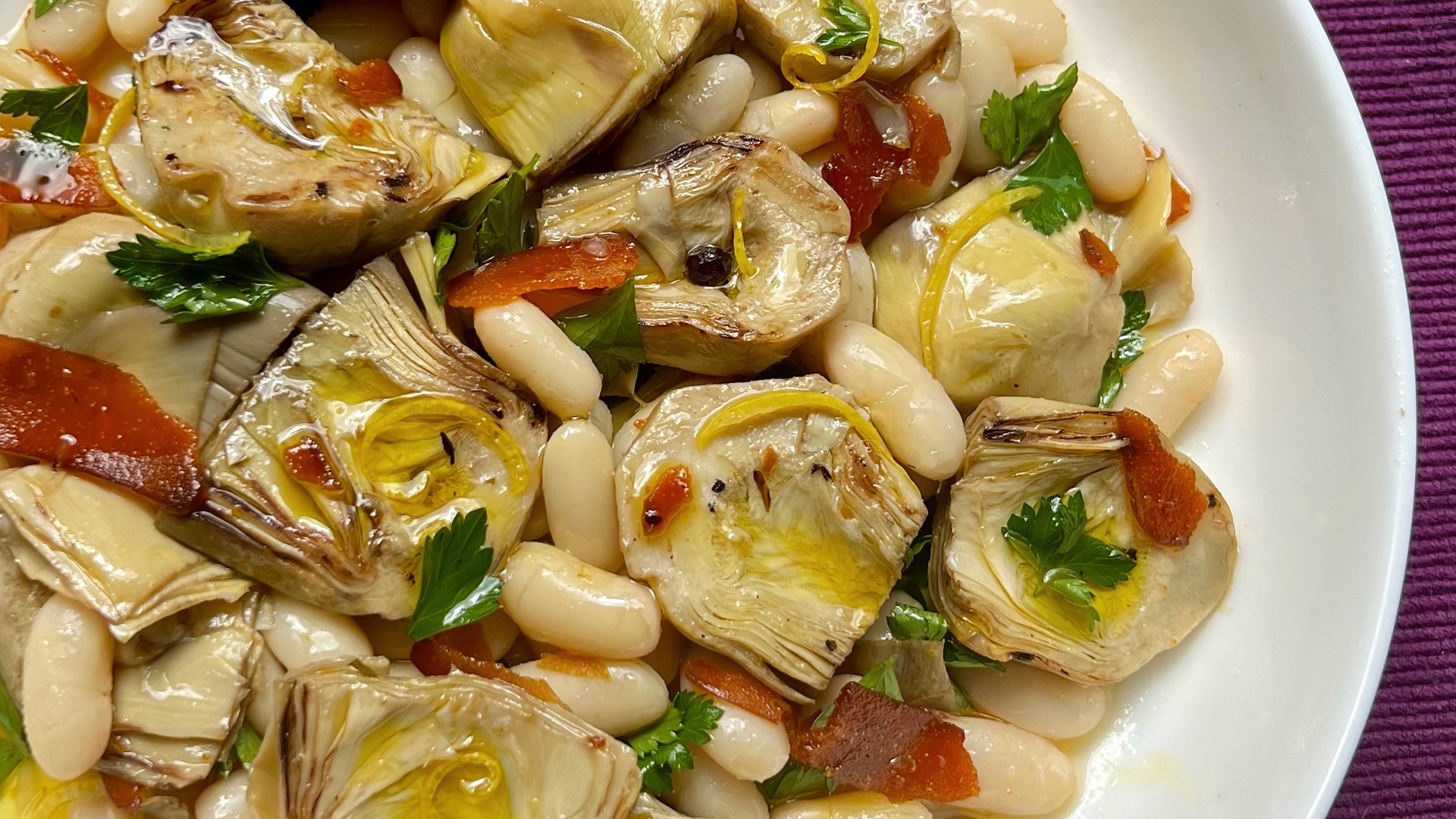 grilled artichokes mullet bottarga cannellini beans