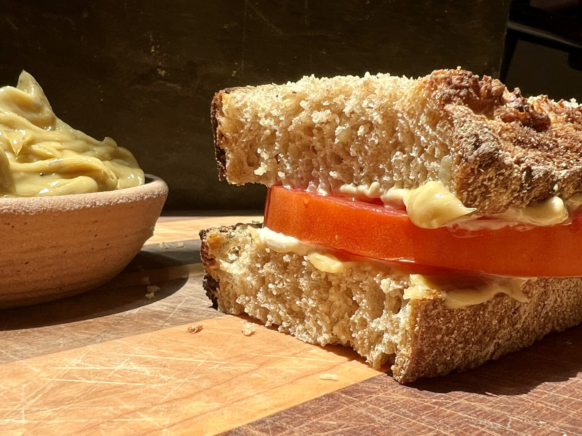 mayonnaise with anchovies tomato sandwich