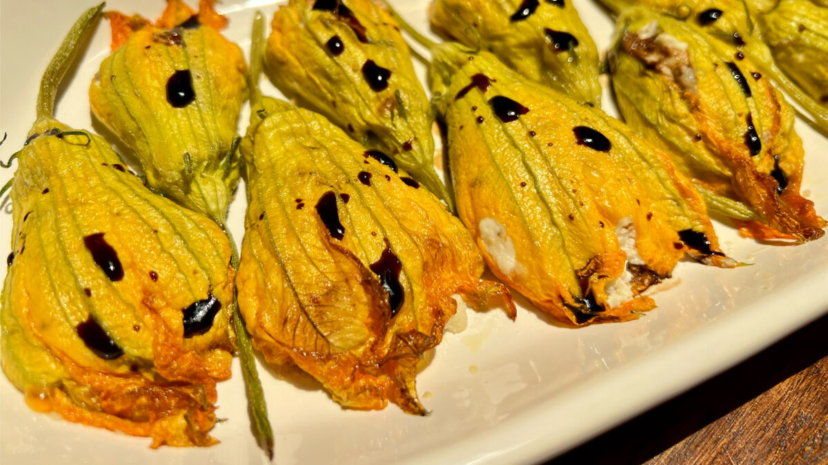 stuffed zucchini blossoms with traditional balsamic vinegar